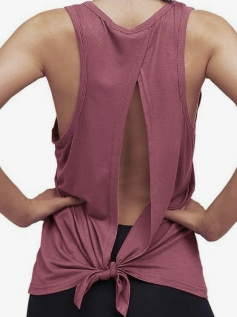 New Yogalicious pink workout open tie back tunic tank yoga Top Size Large